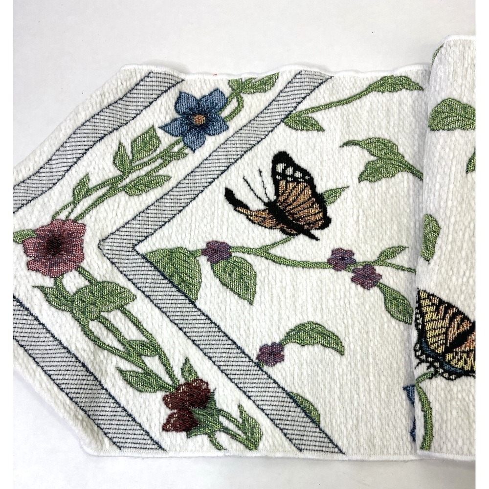 Butterfly Embroidered‎ 68" Table Runner Colorful Floral Leaves Tassles 12" Wide